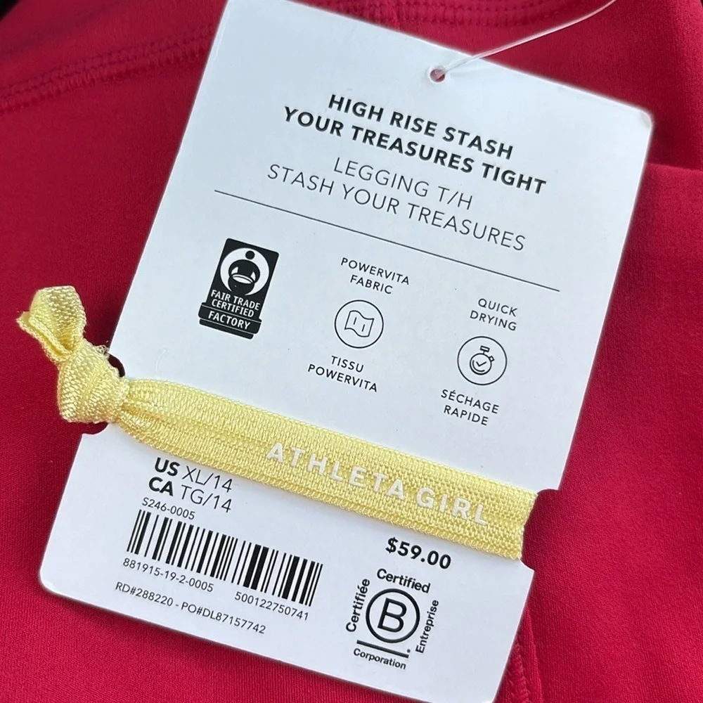 NWT Athleta Girl High Rise Stash Your Treasures Red Tight Size XL/14